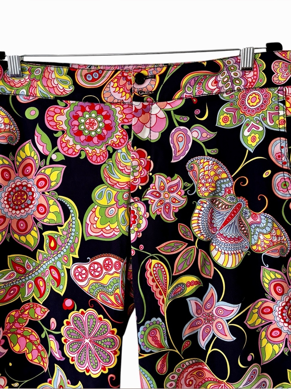 Escada Sport Kate Pants Womens 46 Us 16 Black Colorful Floral Paisley Flare Leg - Picture 1 of 15